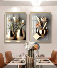 Gold Frame 60*90 Cm Crystall Porsalein Painting Gold Vase Decoration
